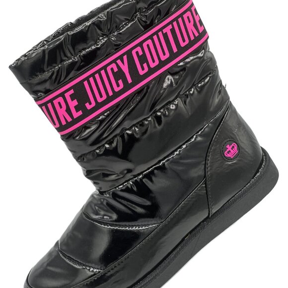 Juicy Couture Black Quilted Winter Boots with Pink Logo Band - Picture 3 of 6